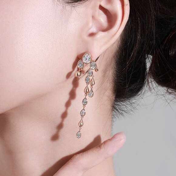 Statement Drop Dangle Gold Earring Dangling Sparkly Crystal Chandelier Teardrop - Picture 1 of 2